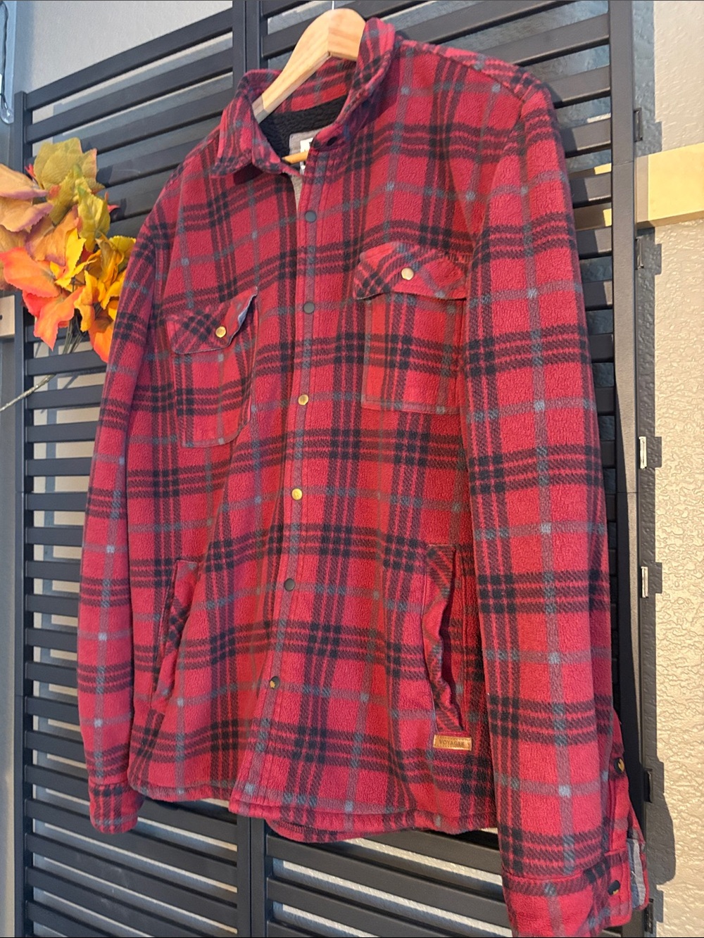 Voyager Red Plaid Sherpa Fleece Lined Shirt Jacket with Snap Front